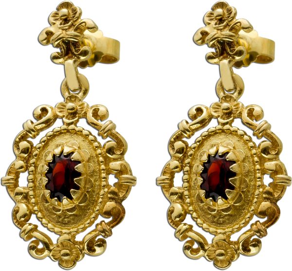 Antike Ohrhänger Ohrstecker Silber vergoldet Böhmische Granat Edelsteine königliches Design Viktorianische Epoche