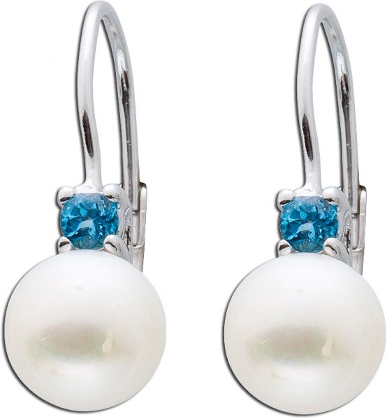 Ohrringe – Ohrhänger 925 Sterling Silber Süßwasserzuchtperlen Blautopase