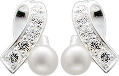 Ohrringe – Eleganter, geschwungener Ohrstecker in echtem Silber Sterlingsilber 925/- mit 10 glänzenden, weissen Zirkoniasteinen besetzt. schöne Perle mit einem Durchmesser von 5mm, Länge x Breite des Ohrsteckers ist 14x9mm. Dieser klassische Ohrschmuck is