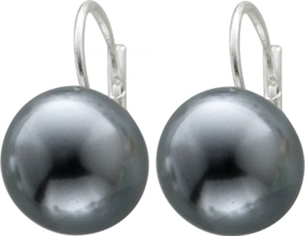 Ohrringe – Ohrschmuck in Silber Sterlingsilber 925/-, anthrazitfarbenen synthetischen Perle