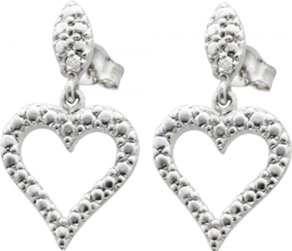 Ohrringe – Herzohrstecker beweglich in Silber Sterlingsilber 925/-, 2 Diamanten W/P