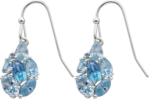 Ohrringe – Ohrhänger in Silber Sterlingsilber 925/-, je 7 unterschiedliche blaue Zirkonia