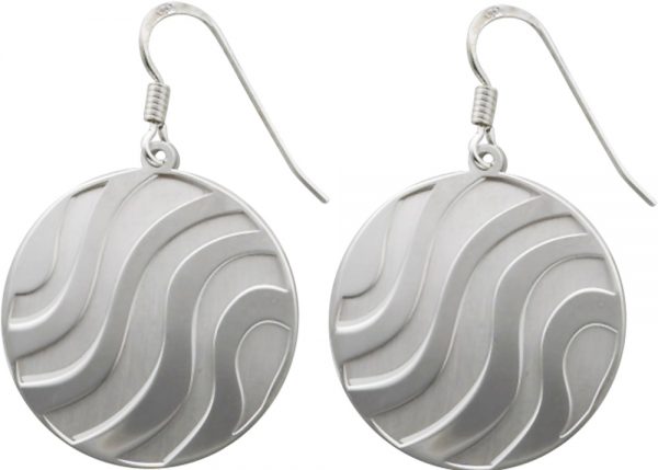 Ohrringe – Runder Ohrhänger in Silber Sterlingsilber 925/-  Wellenmuster, mattiert, beweglich, Durchmesser 25 mm