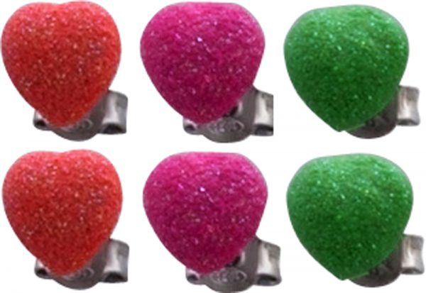 Ohrringe – Ohrsteckerset 3-teilig  Silber Sterlingsilber 925/-, Neon Look orange grün pink, Glitzerpartikeln