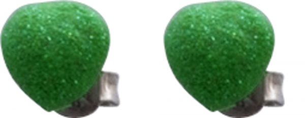 Ohrringe – Ohrstecker in Sterling-silber 925/-, Herzförmig inNeon-Gruen mit Glitzerpartikeln, Maße 7X7mm,rhodiniertGlow in the Dark