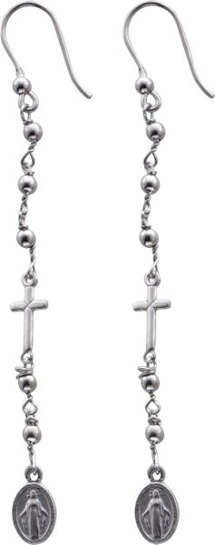 Ohrringe – Ohrhänger in poliertem Silber Sterlingsilber9 25/- Kreuz und heiliger Maria, 90mm lang