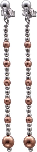 Ohrringe – Ohrstecker in Silber Sterlingsilber 925/- mit rosevergoldeten Kugel Zwischenteile, Gesamtlänge 57mm