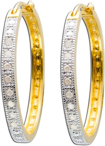 Ohrringe – Creolen rhodiniertem Silber 925 Sterling gelbvergoldet 12 Diamanten