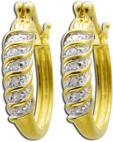 Ohrringe – Creolen aus rhodiniertem Silber Sterlingsilber gelbvergoldet mit 12 Diamanten