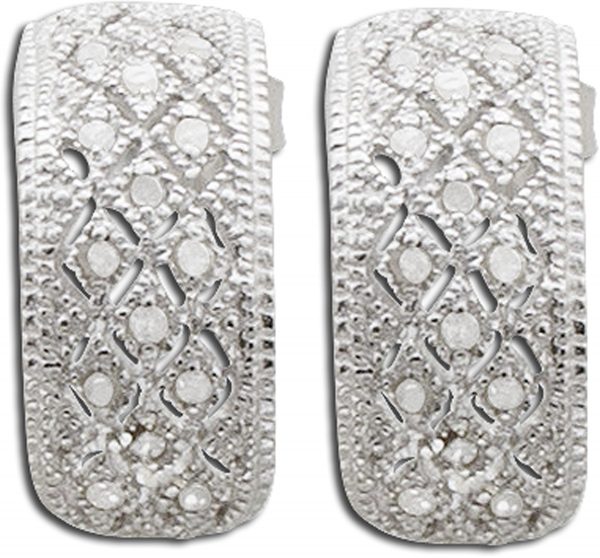 Ohrringe – Ohrstecker aus rhodiniertem Silber Sterlingsilber poliert mit 30 Diamanten