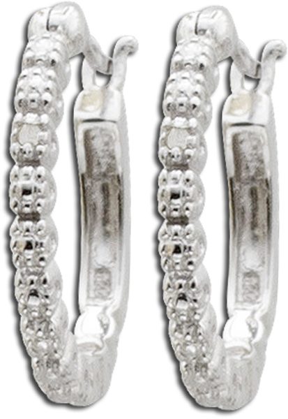 Ohrringe – Creolen aus rhodiniertem Silber Sterlingsilber poliert mit 2 Diamanten
