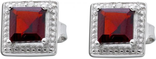 Roter Edelstein Ohrstecker Ohrringe Silber 925 roter Granat weisser Topas