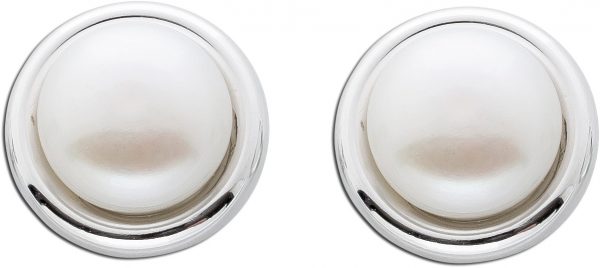 Perlen Ohrringe Damen Ohrstecker Silber 925 cremefarbene Süßwasserzuchtperlen Ø 11mm Damenschmuck Silberohrschmuck