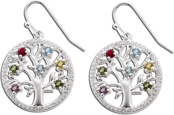 Ohrringe – Ohrhänger Sterling Silber 925 Lebensbaum mit 7 bunten Zirkonia