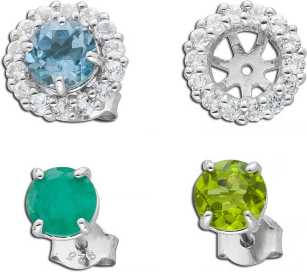 Ohrringe – Ohrstecker Silber 925 Set Blautopas, Peridot, Smaragd, Topas