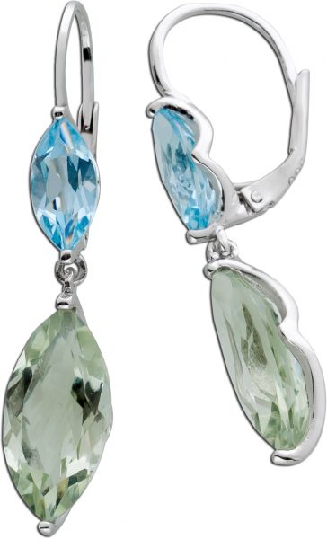 Edelstein Ohrhänger ovalförmigen Blautopas grünen Amethyst Silber 925