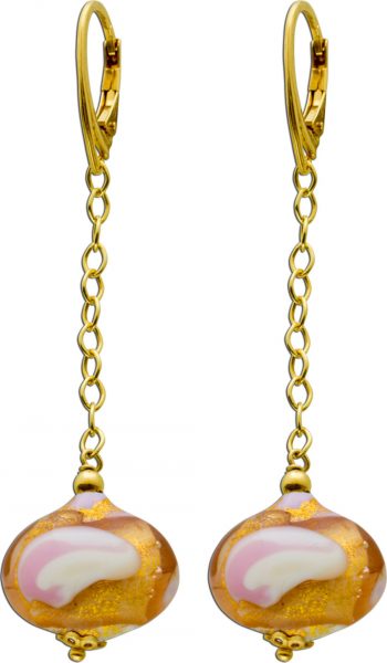 Ohrhänger Brisur Silber 925 vergoldet Muranoglas Rosa Weiss Gold 70x18mm