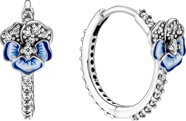 Pandora Sale Ohrringe 290775C01 Blue Pansy Flower Earring hoops Sterling Silber 925