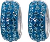 Ohrringe – Silberohrschmuck. Traumhafte Klappcreolen aus echtem Silber Sterlingsilber 925/- mit blauen Kristallstrassteinen, die im Licht besonders funkeln und strahlen im angesagten Swarovski-Look, rhodiniert und hochglanzpoliert. Maße ca. 12×5 mm.  Ein