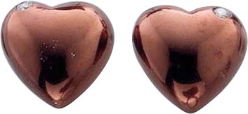 Ohrringe – Silberohrschmuck. Herzförmige Ohrstecker aus echtem Silber Sterlingsilber 925/- in IP bronzefarben vergoldet mit funkelnden Zirkonia aus unserer aktuellen Chocolate Collection im exklusiven Design. Maße 12,7×13 mm. Sehr edel durch die hochwerti